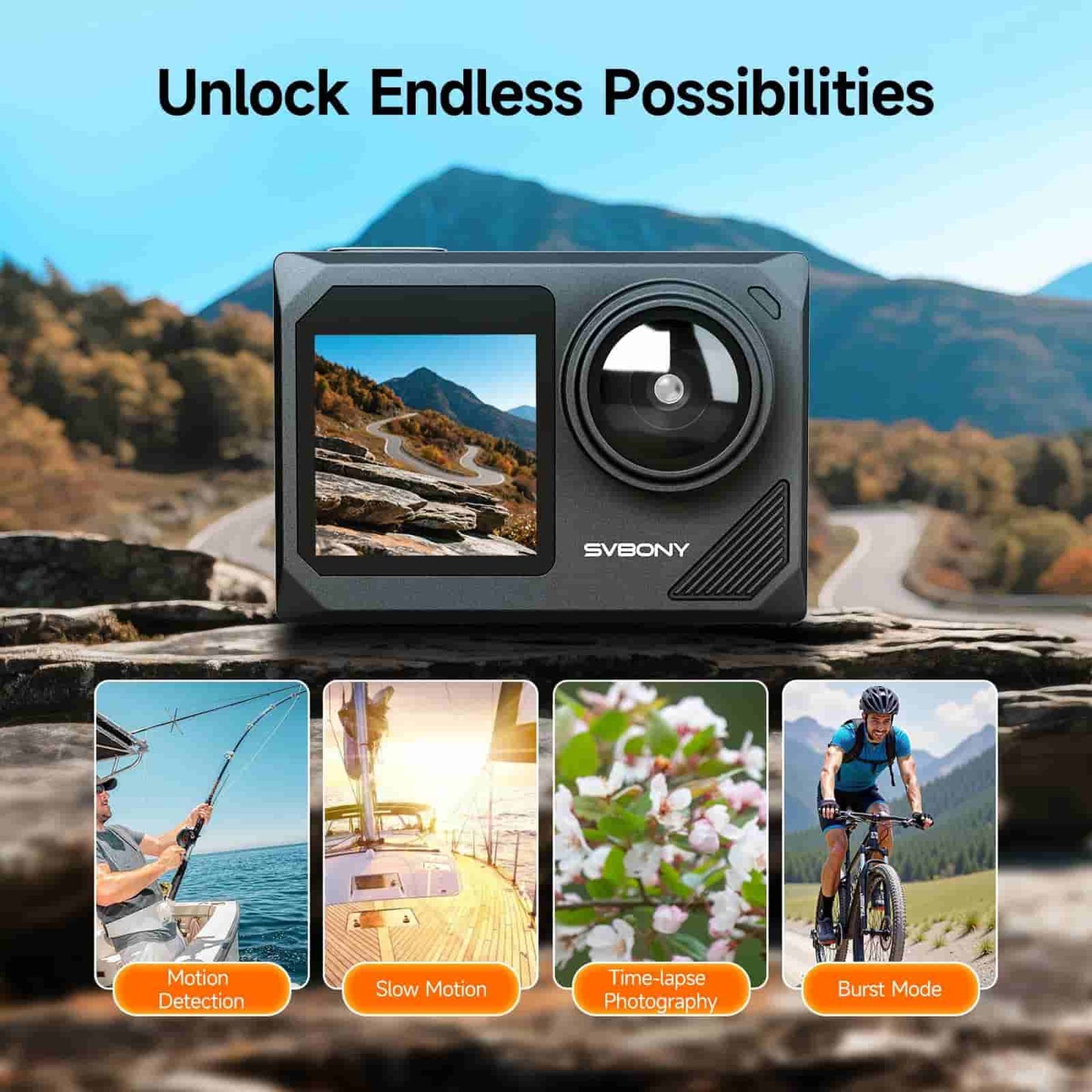 SVbony SVGO2 Action Camera 4K/30fps, IPX8 waterproof for diving, surfing, skiing, and perfect for casual sports and daily vlog too—with simple operation and great value