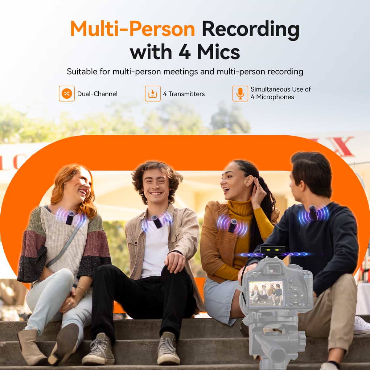 SVMic D4 Wireless lavalier microphone with four transmitters, ideal for interviews, meetings and live streaming