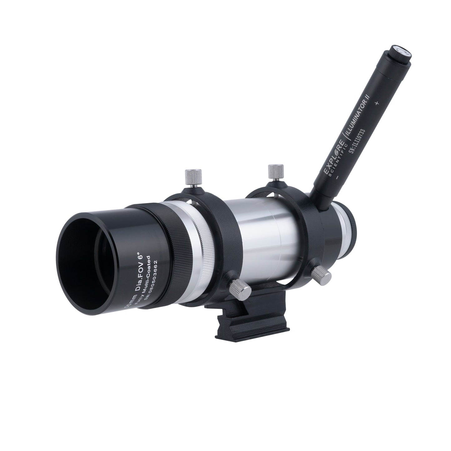 Explore Scientific VFEI0850-01 8x50 Straight Through Illuminated Viewfinder with Bracket and NEW long battery life Illuminator II
